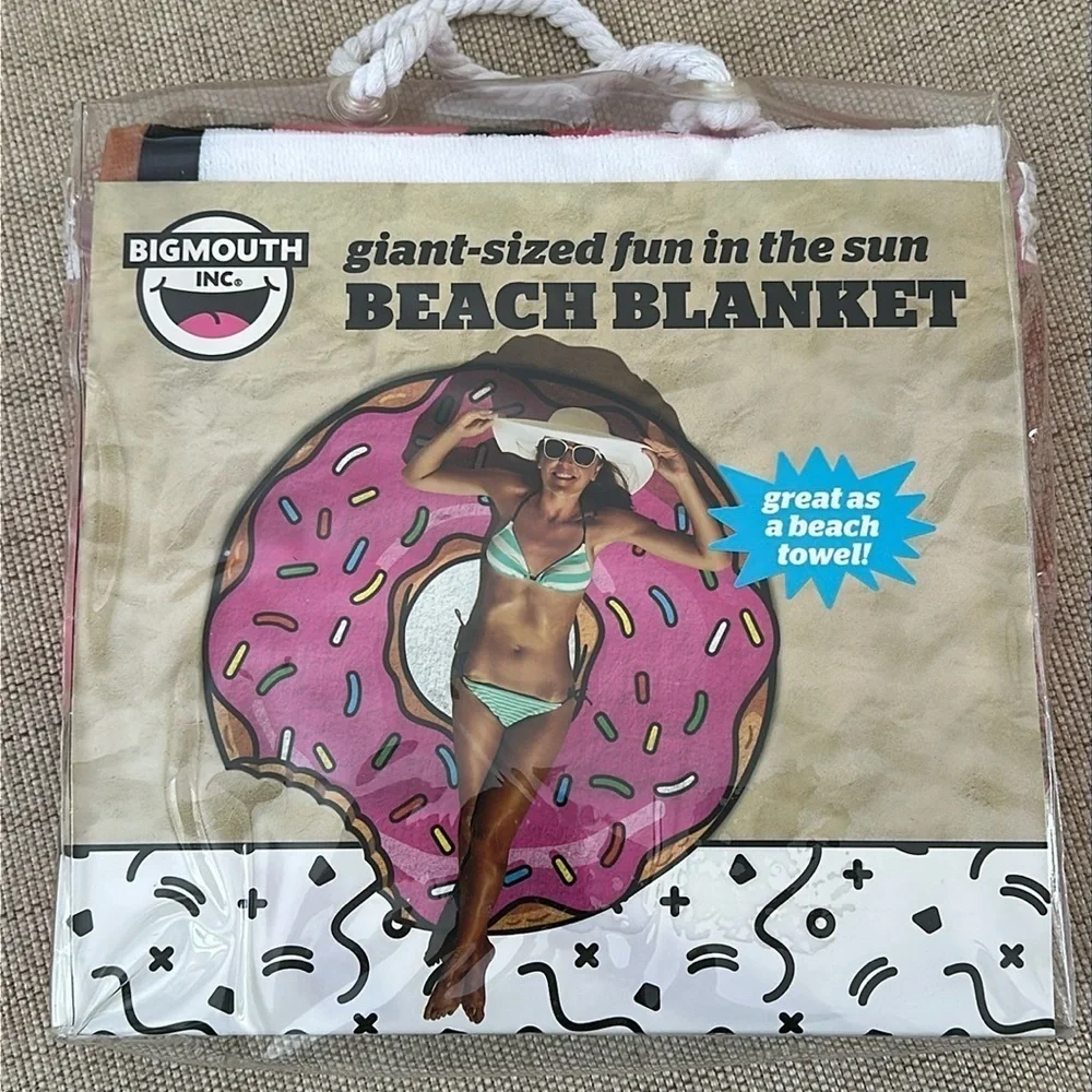 Big Mouth Doughnut Beach Blanket/ Towel Pink W/Colored Sprinkles 5ft X 5 ft
